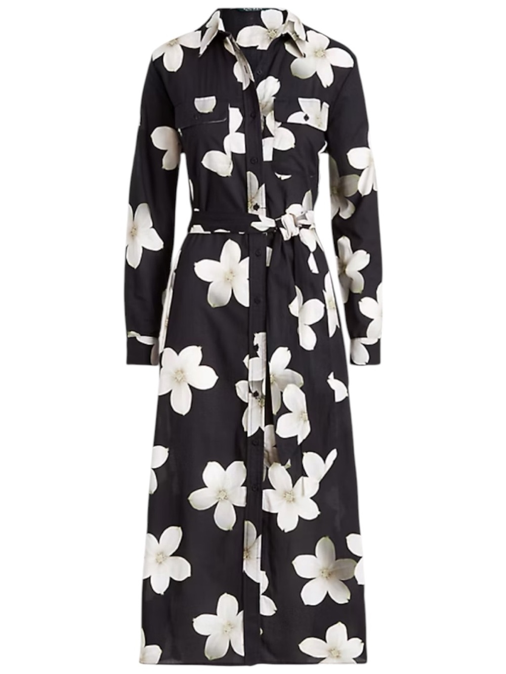 Lauren Ralph Lauren XL Floral Maxi Shirt Dress Cover Up Black White 100% Cotton - Picture 13 of 14